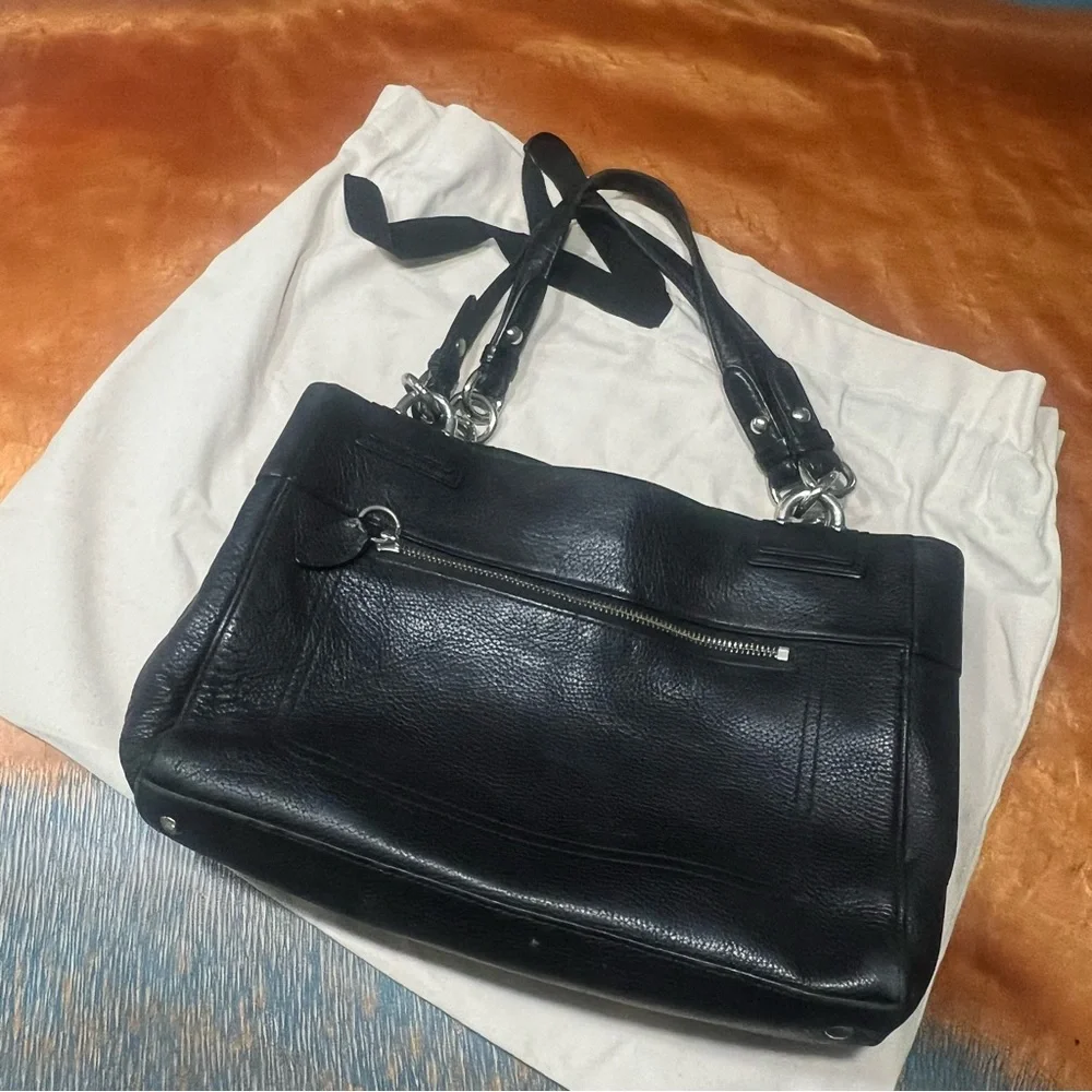 Coach Penelope Carryall Black Pebbled Leather Shoulder Bag silver Turnlock